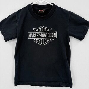 Harley-Davidson Kids Black T-Shirt Puff Print Logo Size 6/7 Cotton Motorcycle